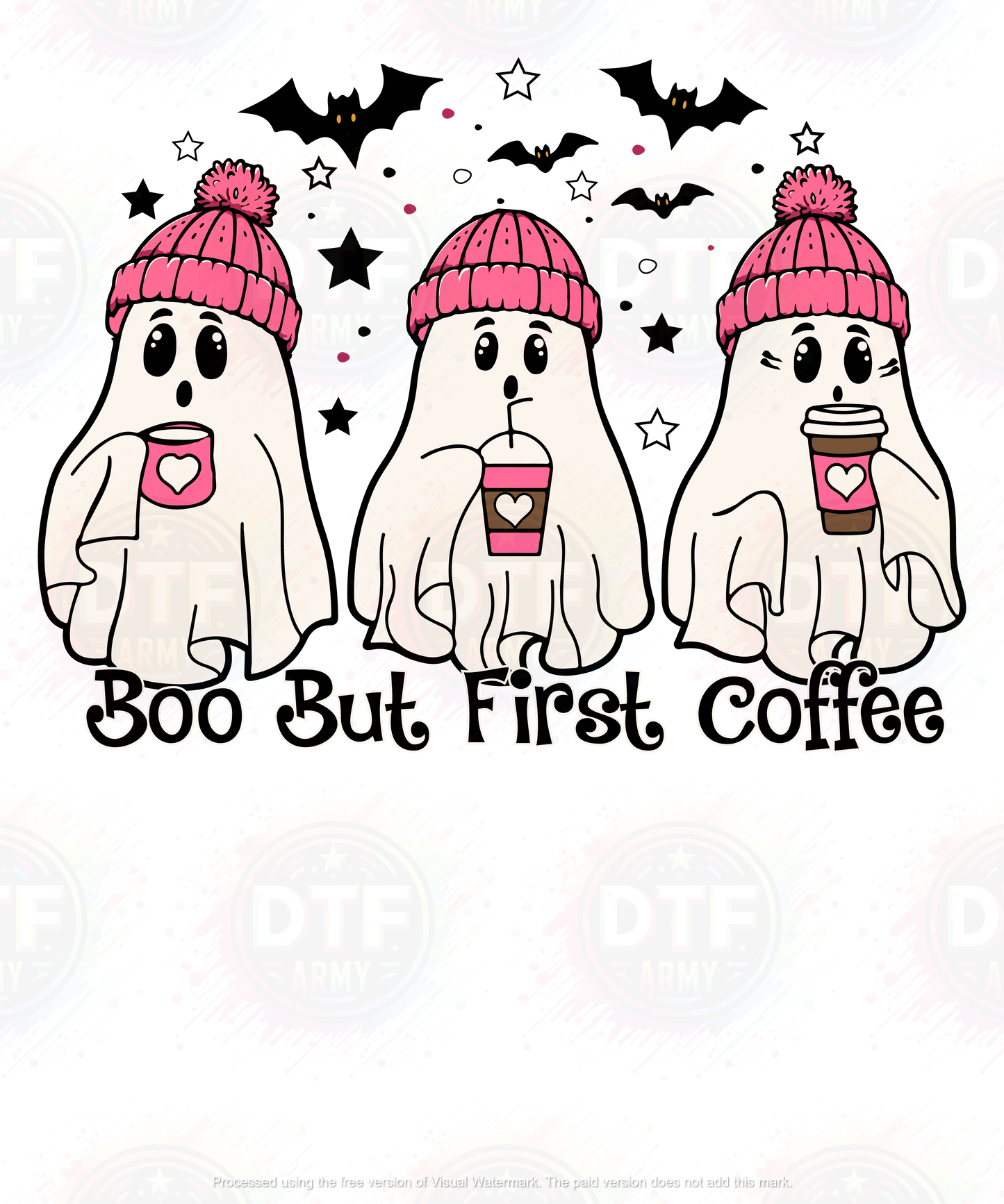 Boo But First Coffee Pink Ghosts Drinking Coffee Cute Halloween T shirt Design