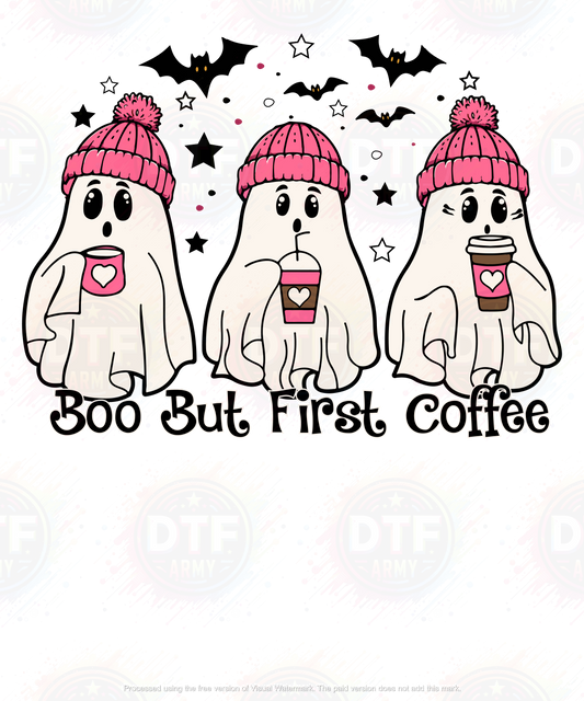 Boo But First Coffee Pink Ghosts Drinking Coffee Cute Halloween T shirt Design